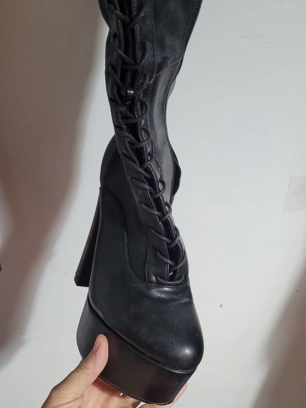 Black Over-the-Knee Lace-Up Platform Boots